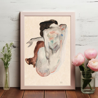 Desnudo agachado con zapatos y medias negras de Egon Schiele - Arte mural de descarga digital - Descarga instantánea imprimible
