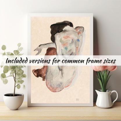 Desnudo agachado con zapatos y medias negras de Egon Schiele - Arte mural de descarga digital - Descarga instantánea imprimible