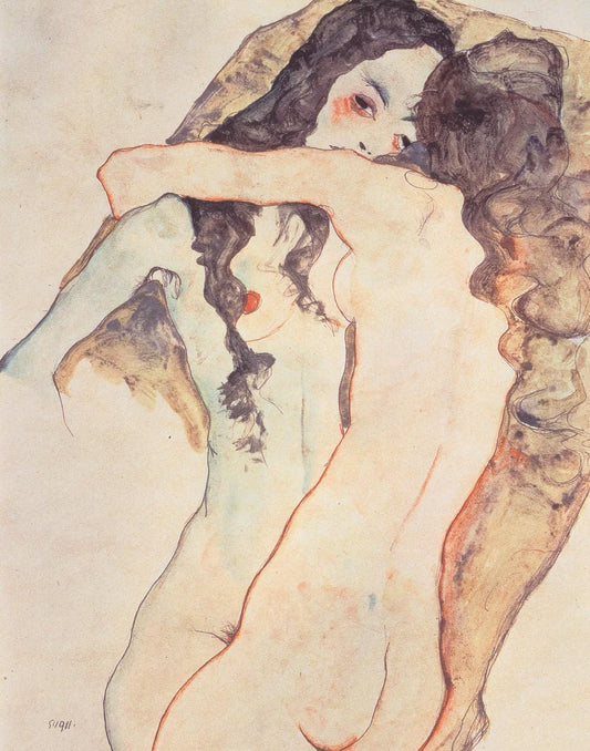 Dos mujeres abrazándose 1911 de Egon Schiele Arte digital Imprimible Amor romántico Queer Descarga instantánea