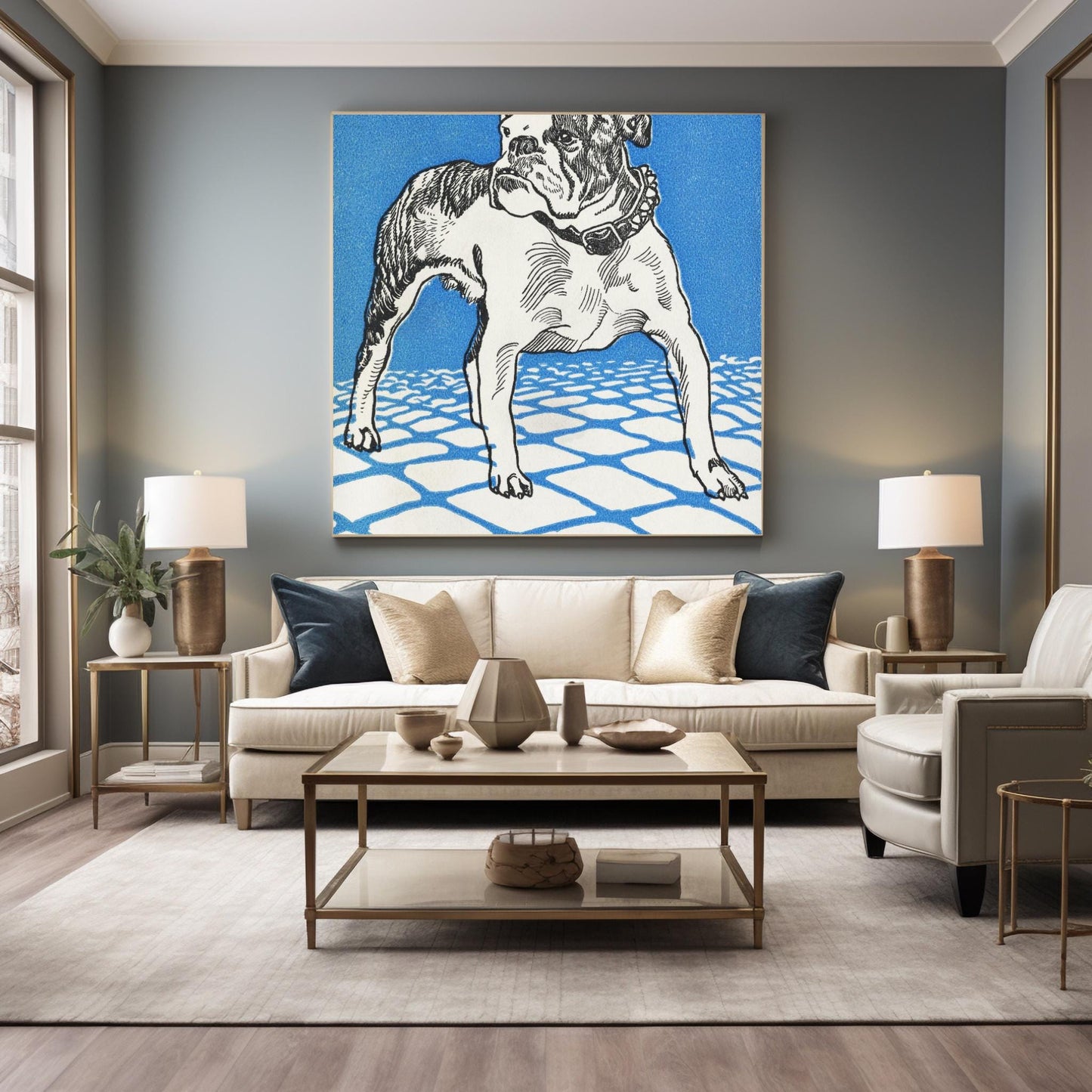 Blue Bulldog by Moritz Jung - Digital Instant Download - Printable Bulldog Illustration in Blue