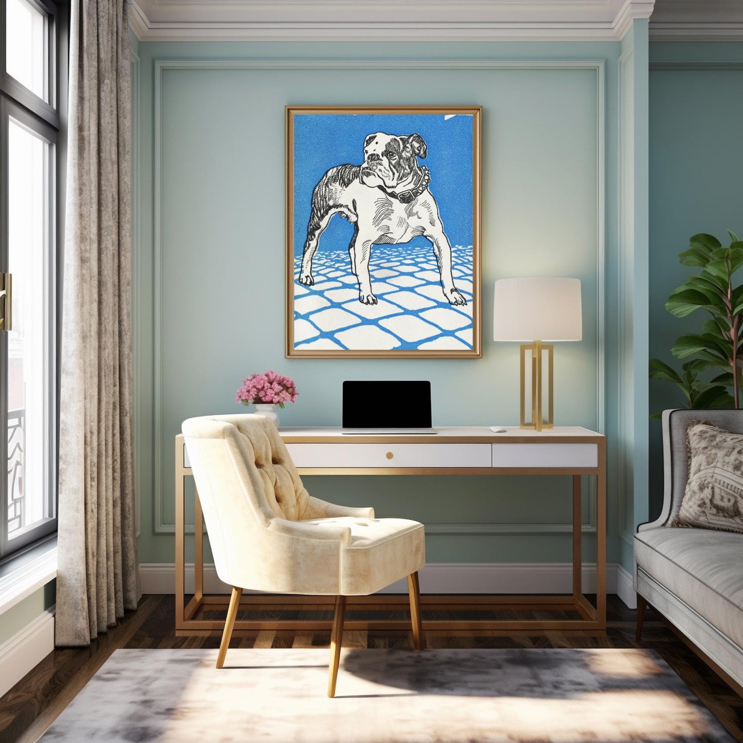 Blue Bulldog by Moritz Jung - Digital Instant Download - Printable Bulldog Illustration in Blue