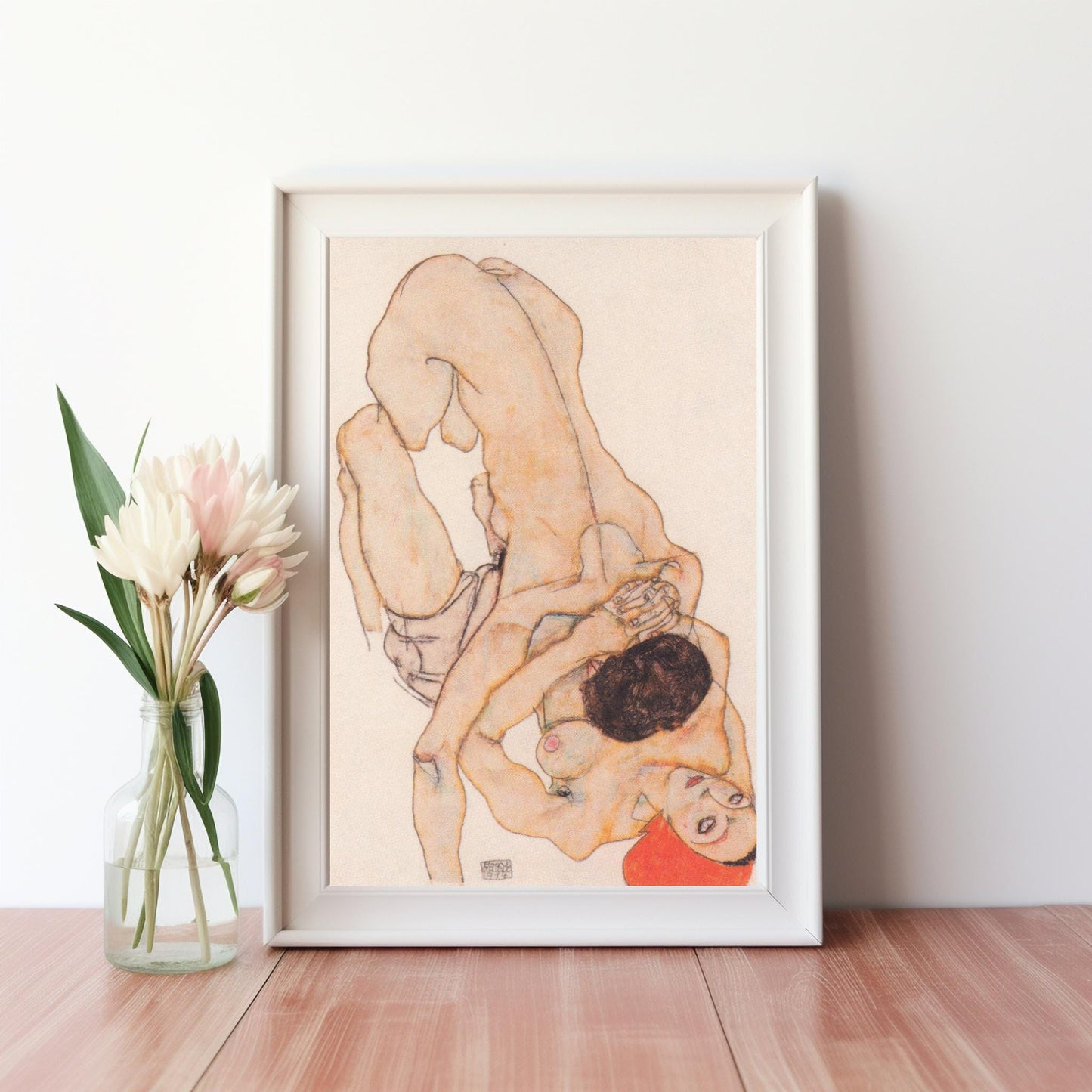 Queer Erotic Art by Egon Schiele Instant Download Lesbian Lovers Watercolor Art Print | Expressionist Erotic Wall Art | LGBTQIA+ Artwork