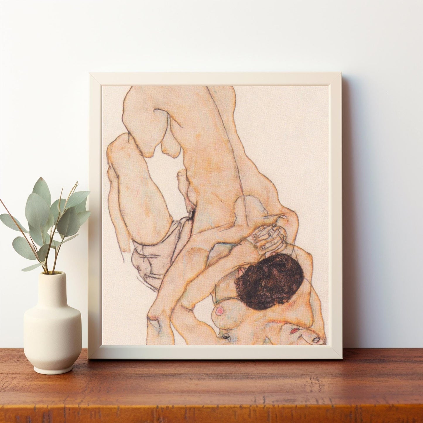 Queer Erotic Art by Egon Schiele Instant Download Lesbian Lovers Watercolor Art Print | Expressionist Erotic Wall Art | LGBTQIA+ Artwork