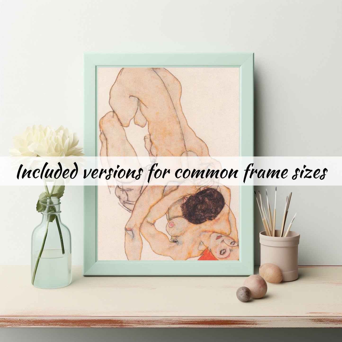 Queer Erotic Art by Egon Schiele Instant Download Lesbian Lovers Watercolor Art Print | Expressionist Erotic Wall Art | LGBTQIA+ Artwork