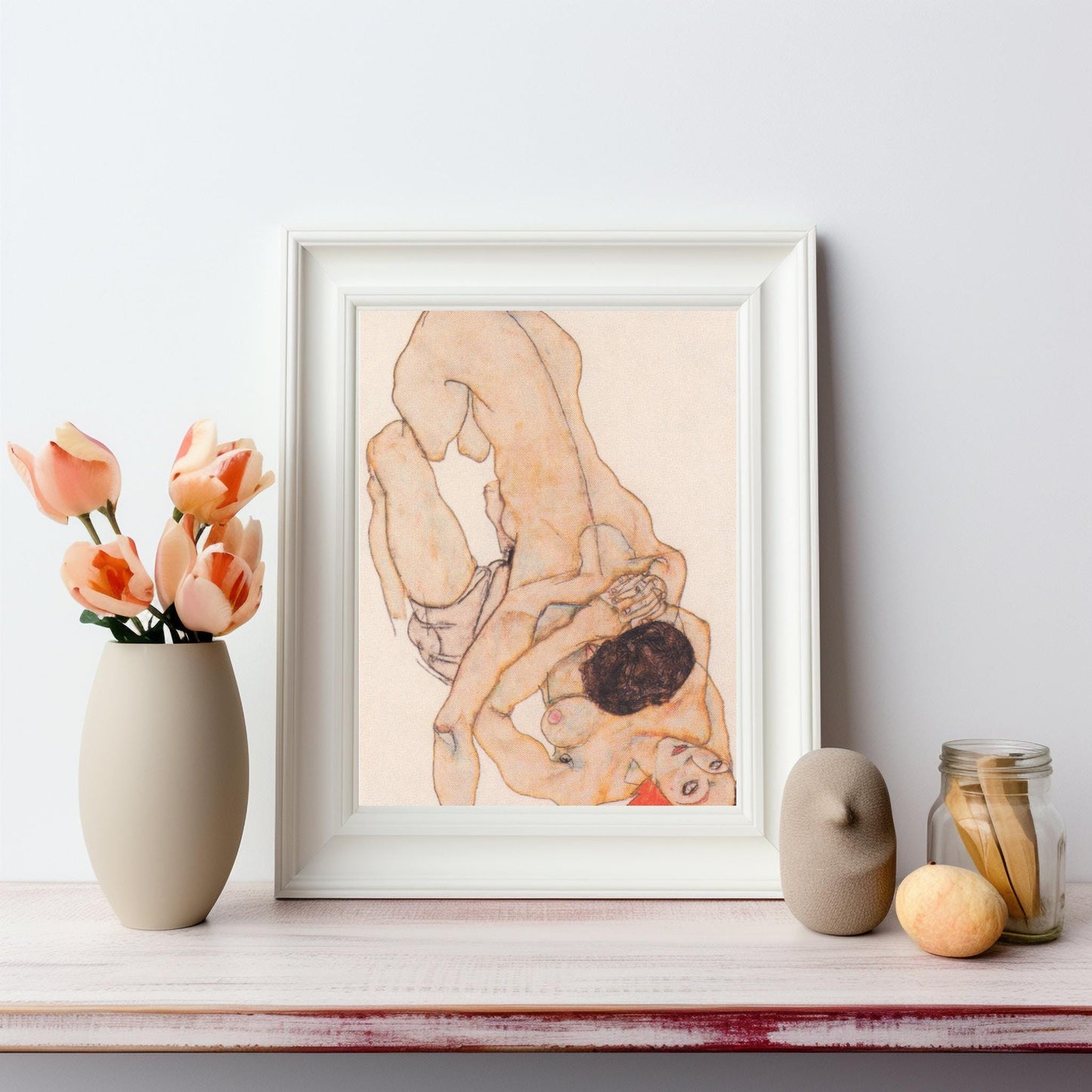 Queer Erotic Art by Egon Schiele Instant Download Lesbian Lovers Watercolor Art Print | Expressionist Erotic Wall Art | LGBTQIA+ Artwork