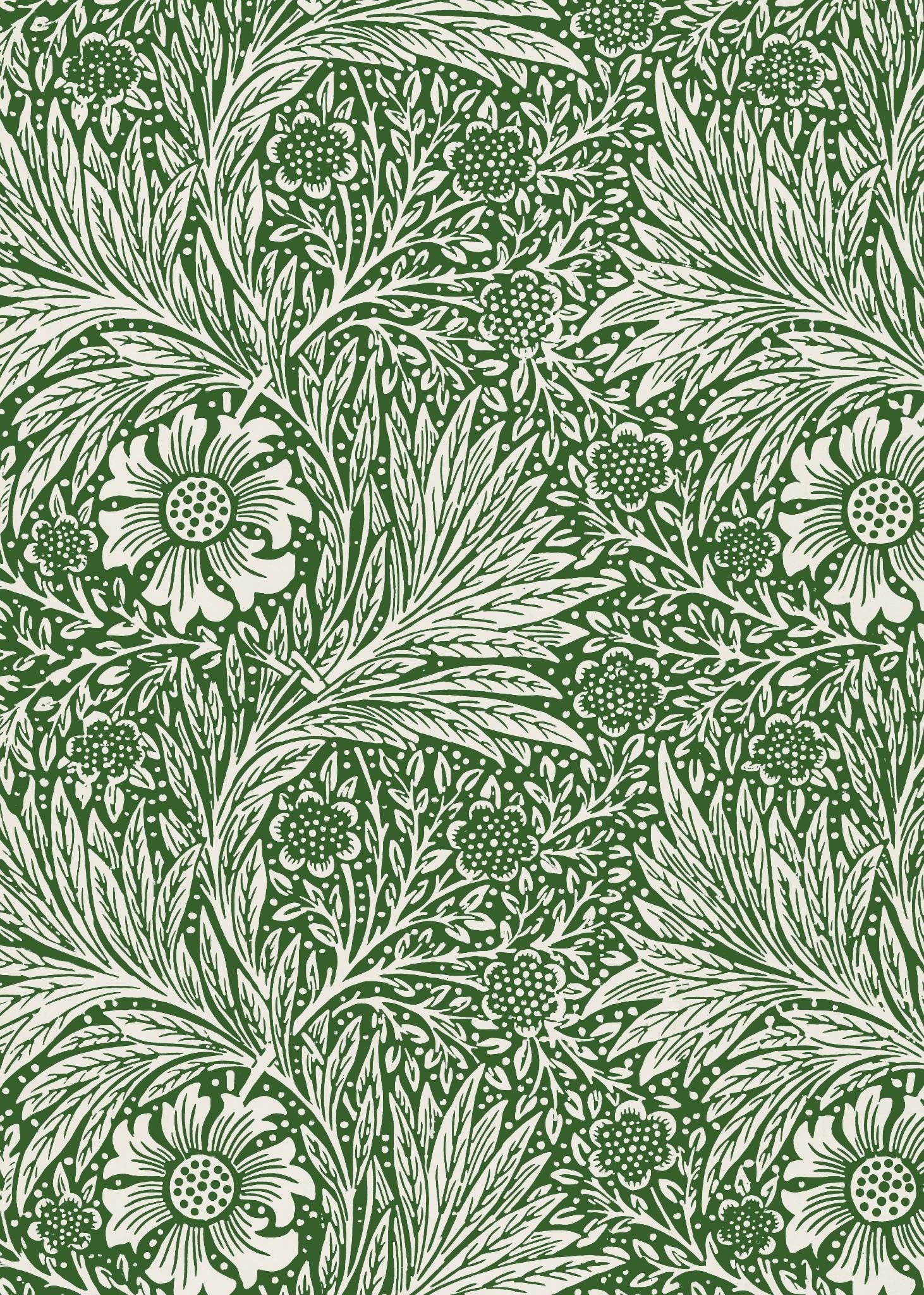 William Morris Inspired Vintage Green and White Floral Art Deco Pattern - Digital Art for Wall Decor and Printable Downloads