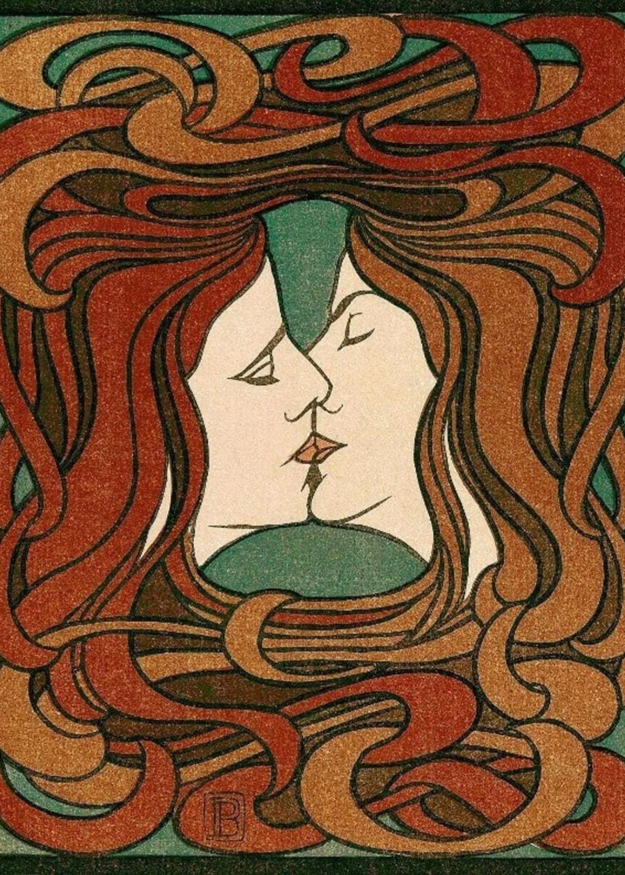 Embracing Love Abstract Representation of Two Women Kissing in Warm Tones - Perfect Wall Art for Queer Spaces