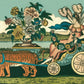 Whimsical Chariot Ride A Colorful Fantasy with Elegance, Tiger, and Floral Splendor in a Serene Landscape