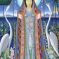 Ethereal Harmony A Modern Madonna Surrounded by Nature and Cranes Inspired by Joseph Stella&#39;s Purissima 1927