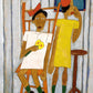 Bill Traylor Folk Art - Black Americana Art - Leisurely Moments A Vibrant Abstract Scene of Connection in Folk Art Style