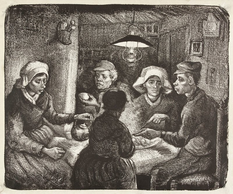 Composition lithograph of The Potato Eaters (1885) by Vincent van Gogh