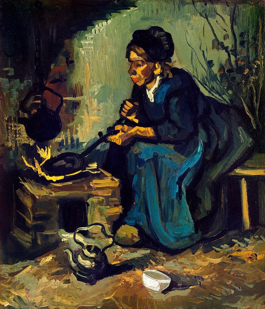 Peasant Woman Cooking by a Fireplace (1885) by Vincent van Gogh