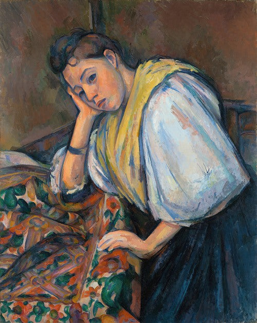 Joven italiana sentada a la mesa (1895-1900) de Paul Cézanne