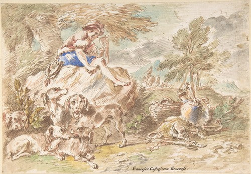 Joven cazador con sus perros en un paisaje (1641-1710)