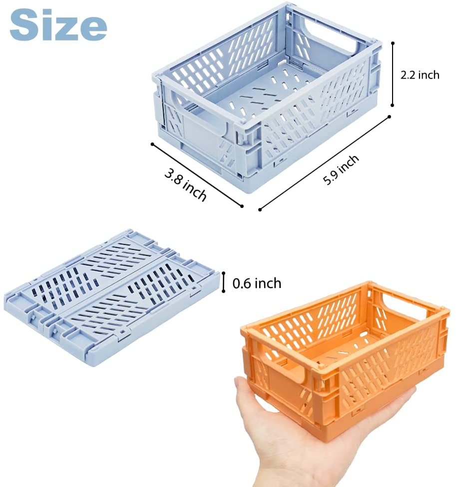 Mini Pastel Folding Plastic Milk Crates, set of five - 5.9" x 3.8" x 2.2"