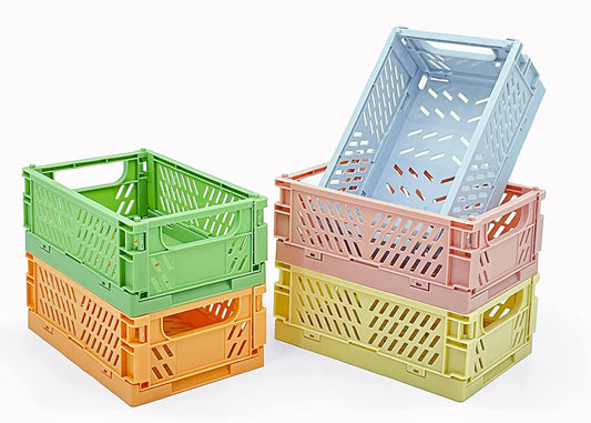 Mini Pastel Folding Plastic Milk Crates, set of five - 5.9" x 3.8" x 2.2"