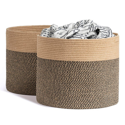 Black and Jute Rope Basket, Large - 15.8"x15.8"x13.8"