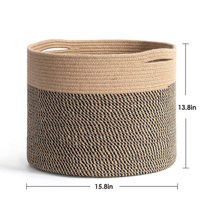 Black and Jute Rope Basket, Large - 15.8"x15.8"x13.8"