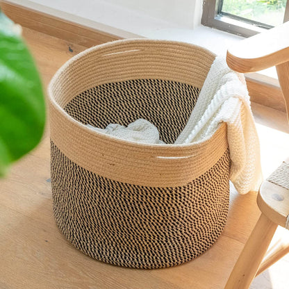 Black and Jute Rope Basket, Large - 15.8"x15.8"x13.8"
