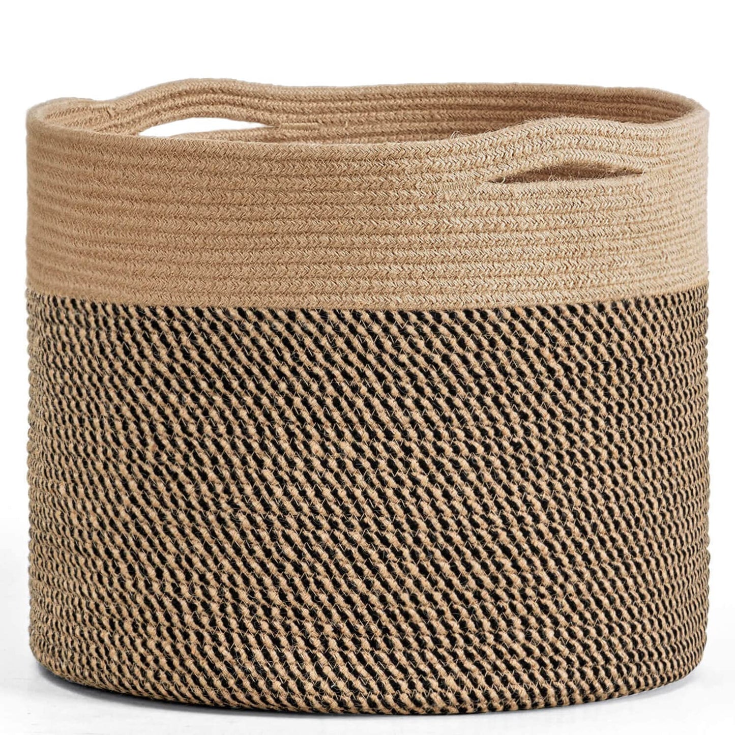 Black and Jute Rope Basket, Large - 15.8"x15.8"x13.8"