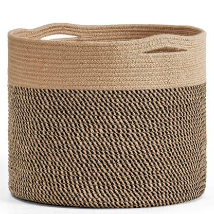 Black and Jute Rope Basket, Large - 15.8"x15.8"x13.8"