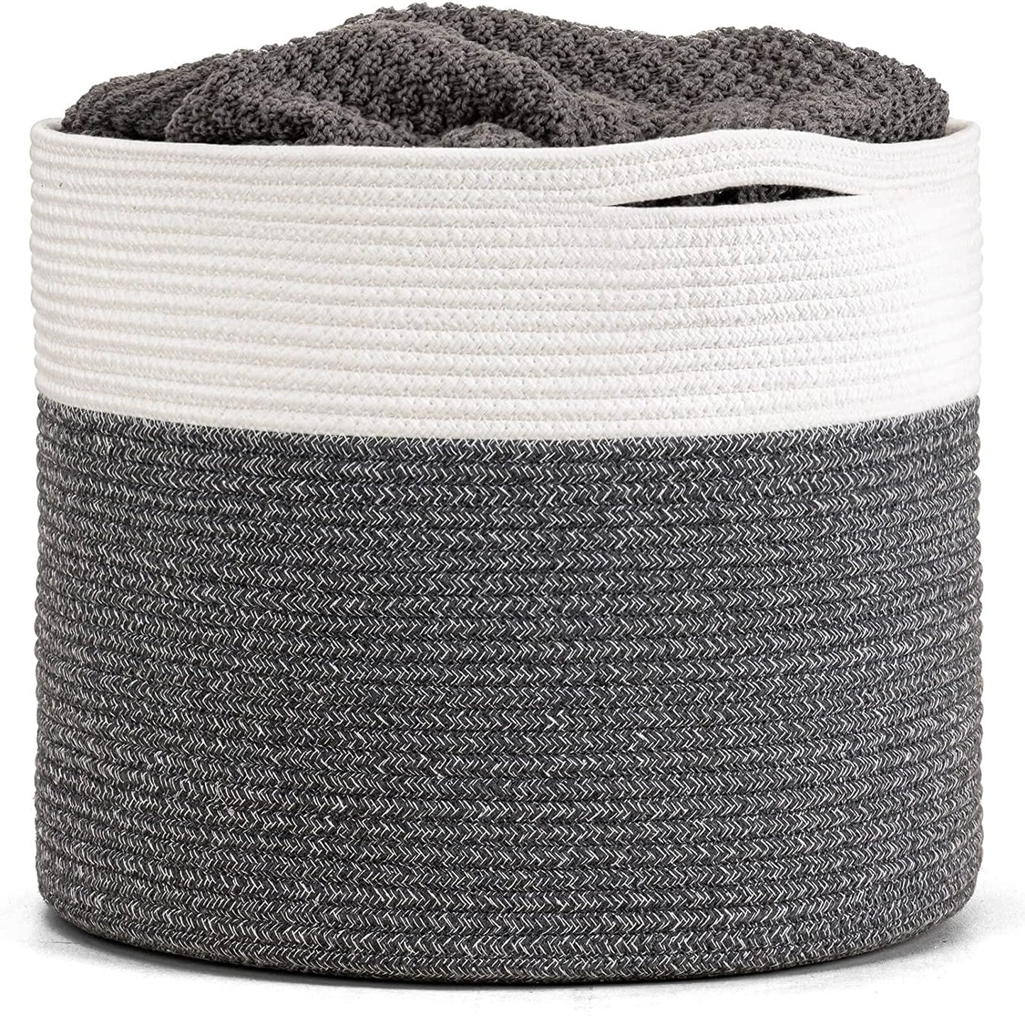 Gray and White Rope Basket, Large - 15.8"x15.8"x13.8"