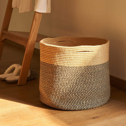 Black and Jute Rope Basket, Large - 15.8"x15.8"x13.8"