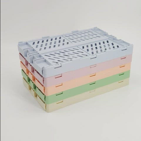 Mini Pastel Folding Plastic Milk Crates, set of five - 5.9" x 3.8" x 2.2"