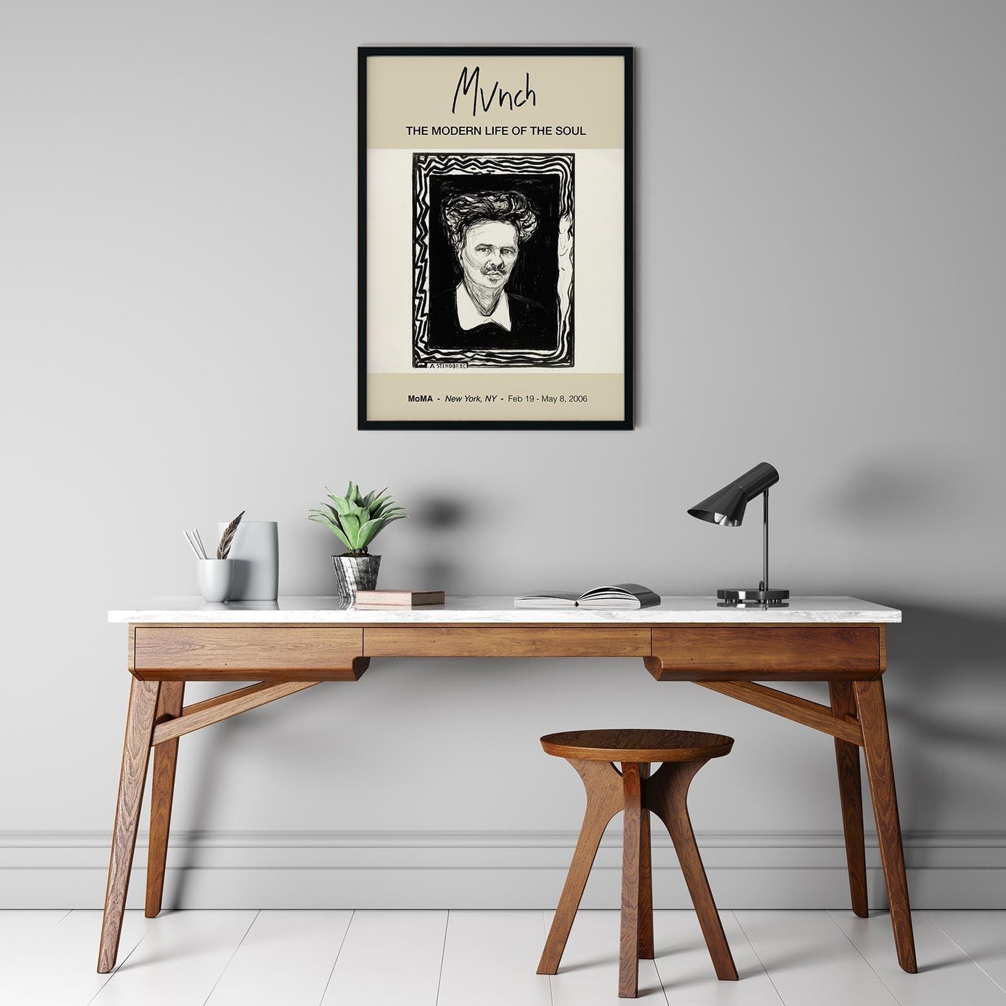 "August Strindberg" Munch Exhibition Poster - _ready-for-faire, Art Exhibition Poster, Black and White, Edvard Munch, Exhibition Poster, expressionism, Moma, mun10040, Munch, office, Office decor, Officer Decor, portrait, ready-for-abound, symbolism, Wall Art