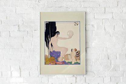 Póster vintage de Mujer sentada y querubín