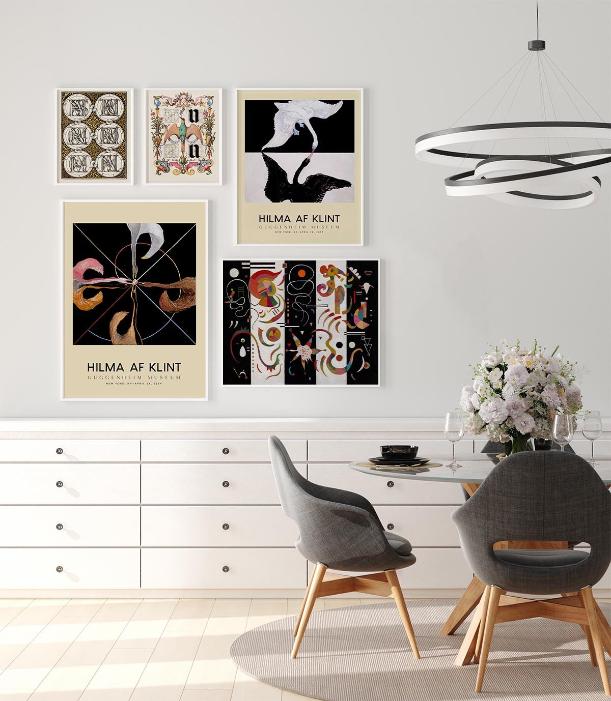 Modern Art Gallery Wall Set of 5 Art Prints