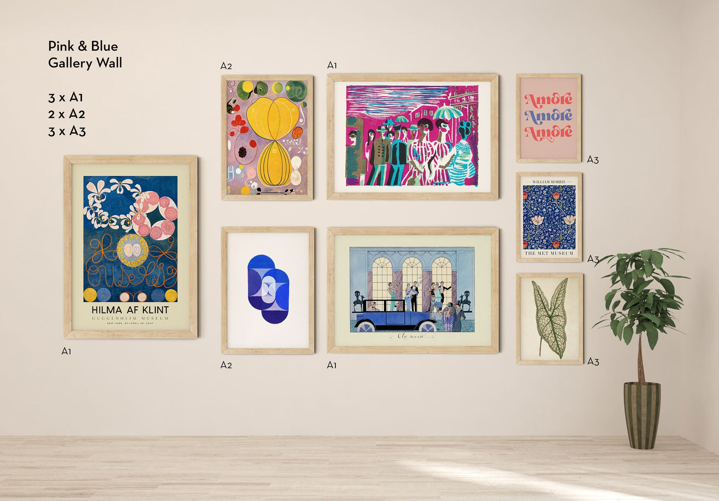 Pink and Blue Art Gallery Wall Set of 8 Poster