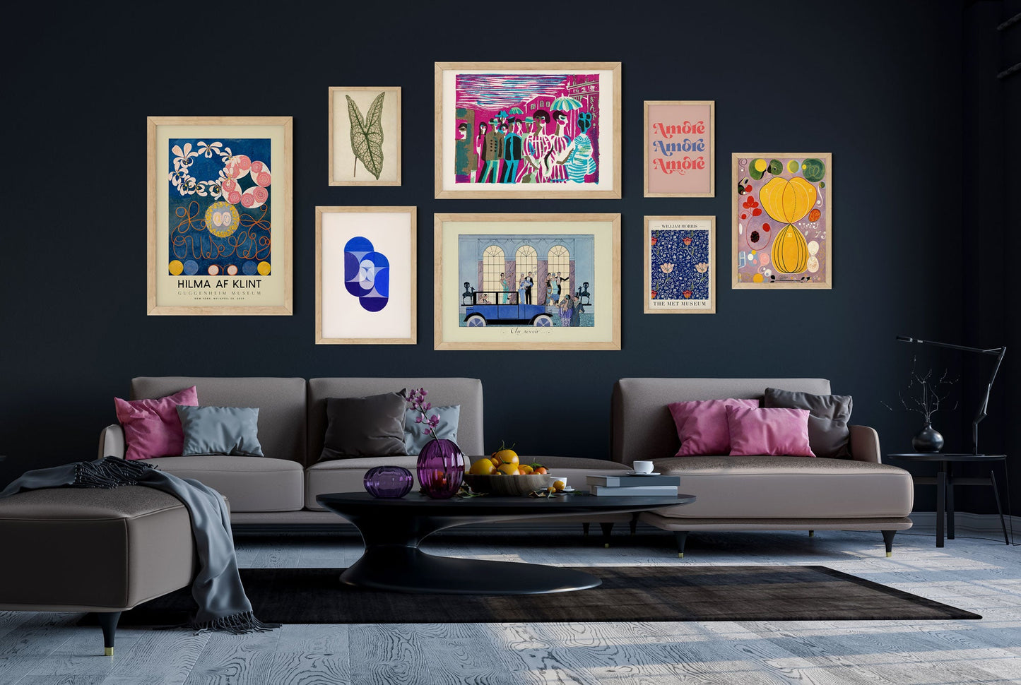 Pink and Blue Art Gallery Wall Set of 8 Poster