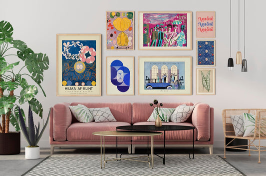 Pink and Blue Art Gallery Wall Set of 8 Poster