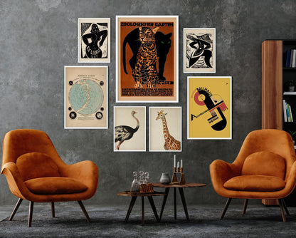 Juego de 7 pósters de pared para galería de arte vintage