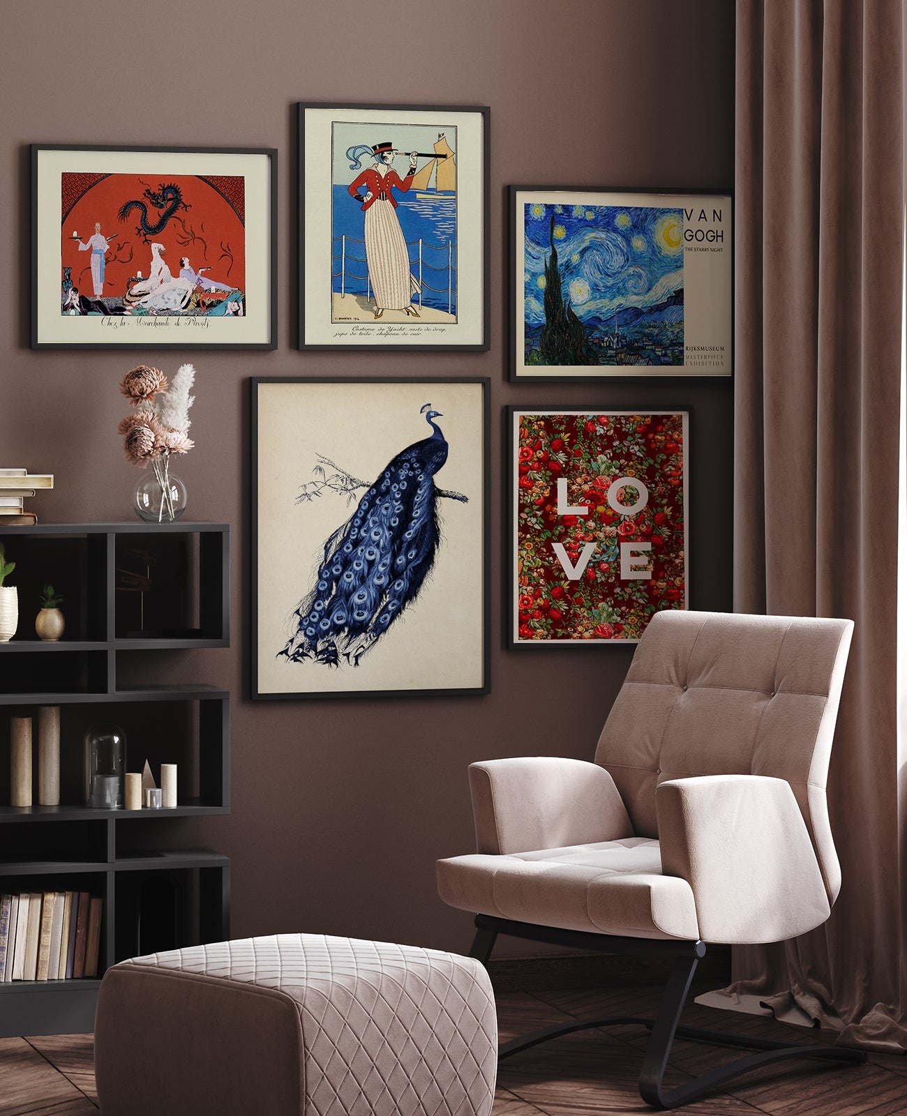 Red & Blue Gallery Wall (Set of 5 Art Prints)