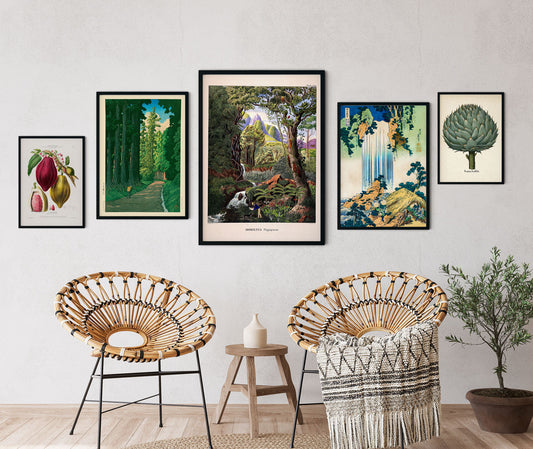 Conjunto de 5 impresiones de la galería verde Flora y fauna Wally