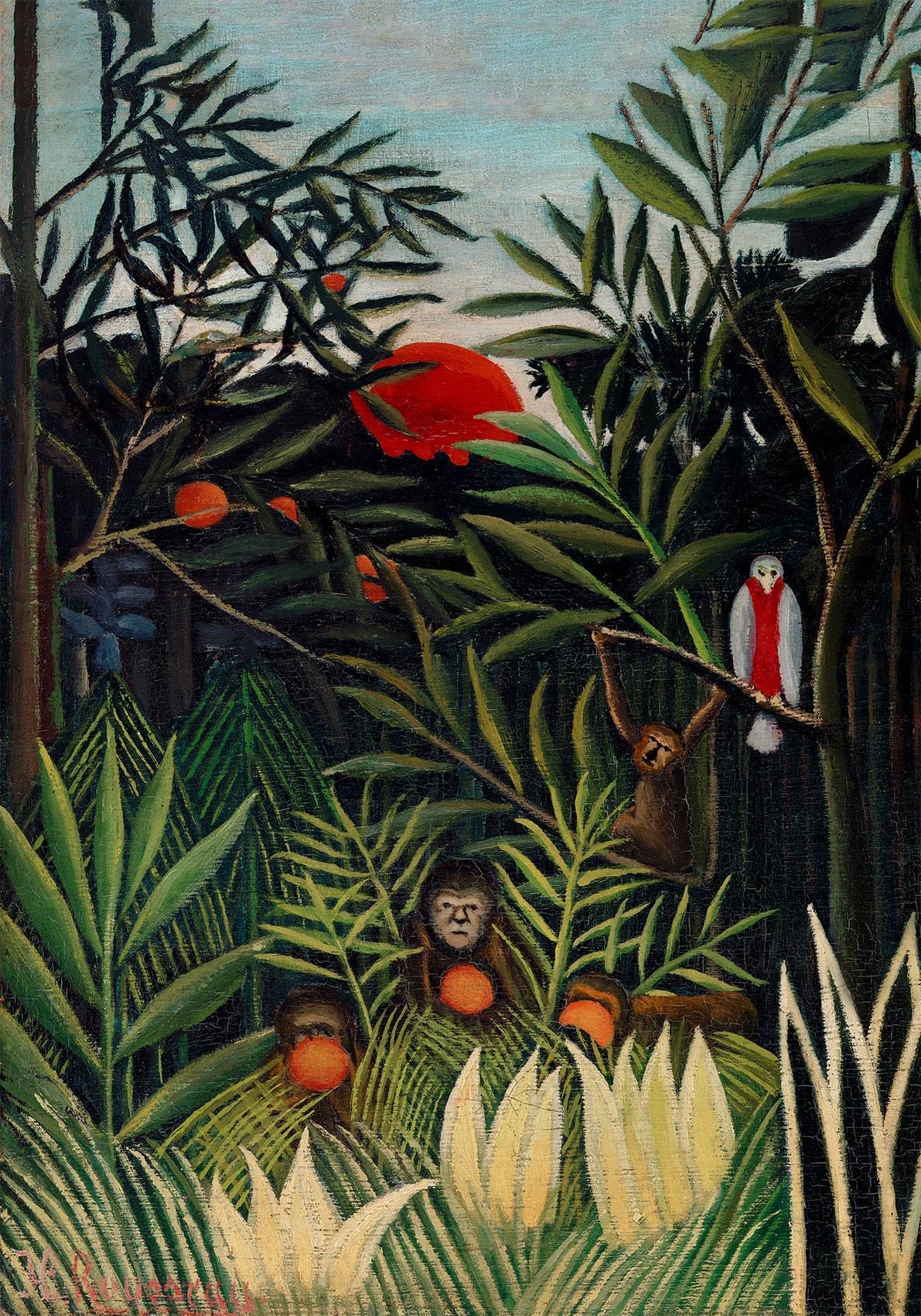 Monkeys and Parrot by Rousseau Art Print