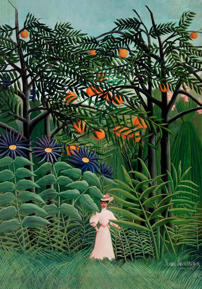 Mujer caminando en un bosque exótico, de Rousseau