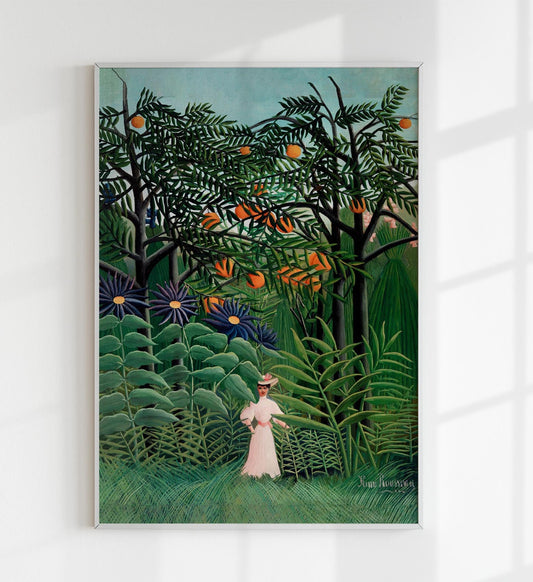 Woman Walking in an Exotic Forest by Rousseau Art Print