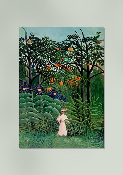Mujer caminando en un bosque exótico, de Rousseau