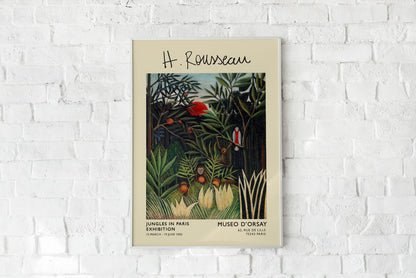 Cartel de la exposición Monos y loros de Rousseau