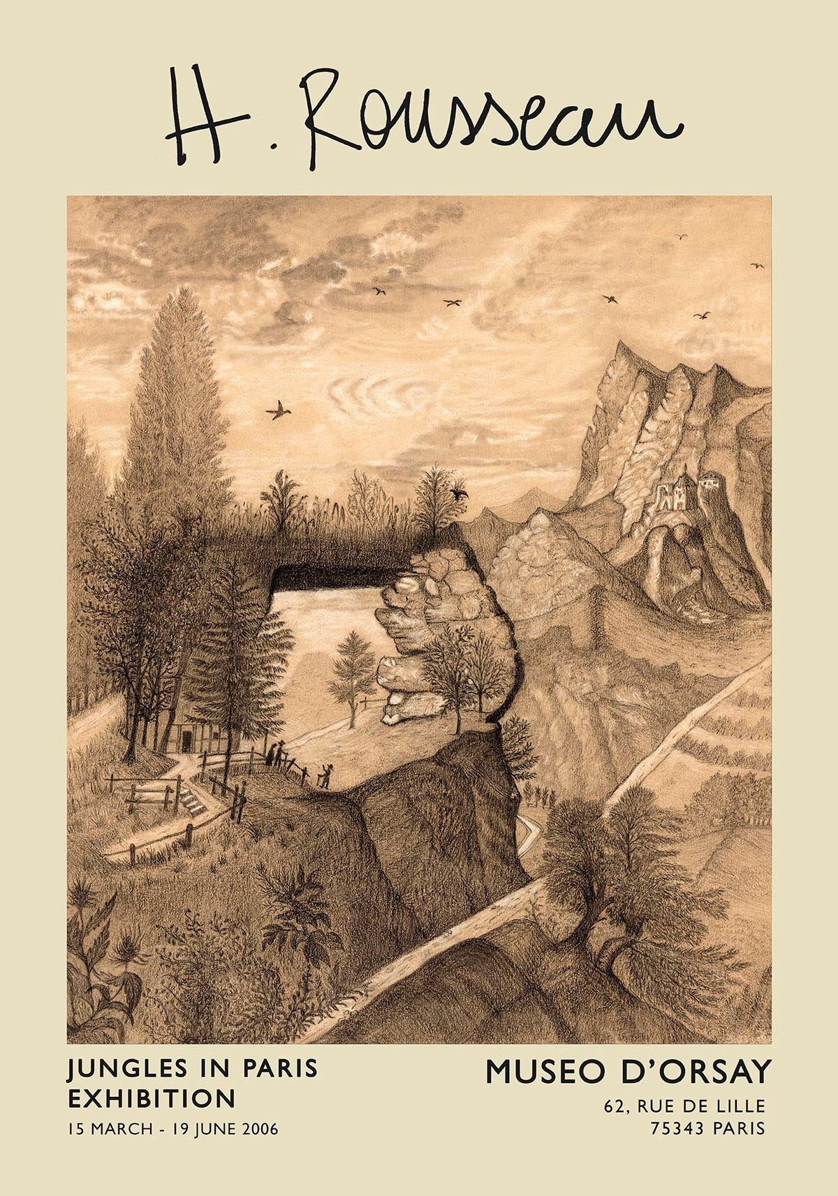 Hikers Climbing Rousseau Exhibition Poster