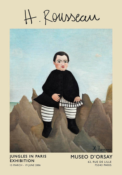 Cartel de la exposición de Rousseau El niño en las rocas