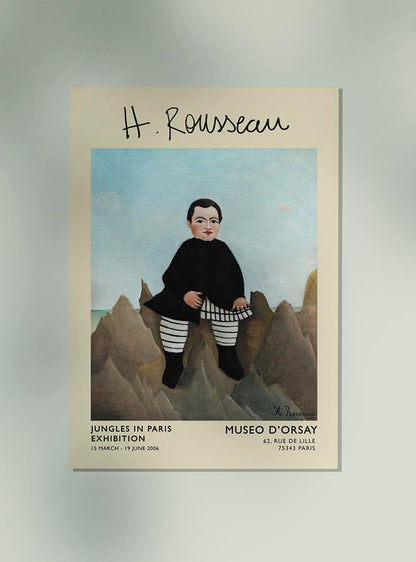 Cartel de la exposición de Rousseau El niño en las rocas