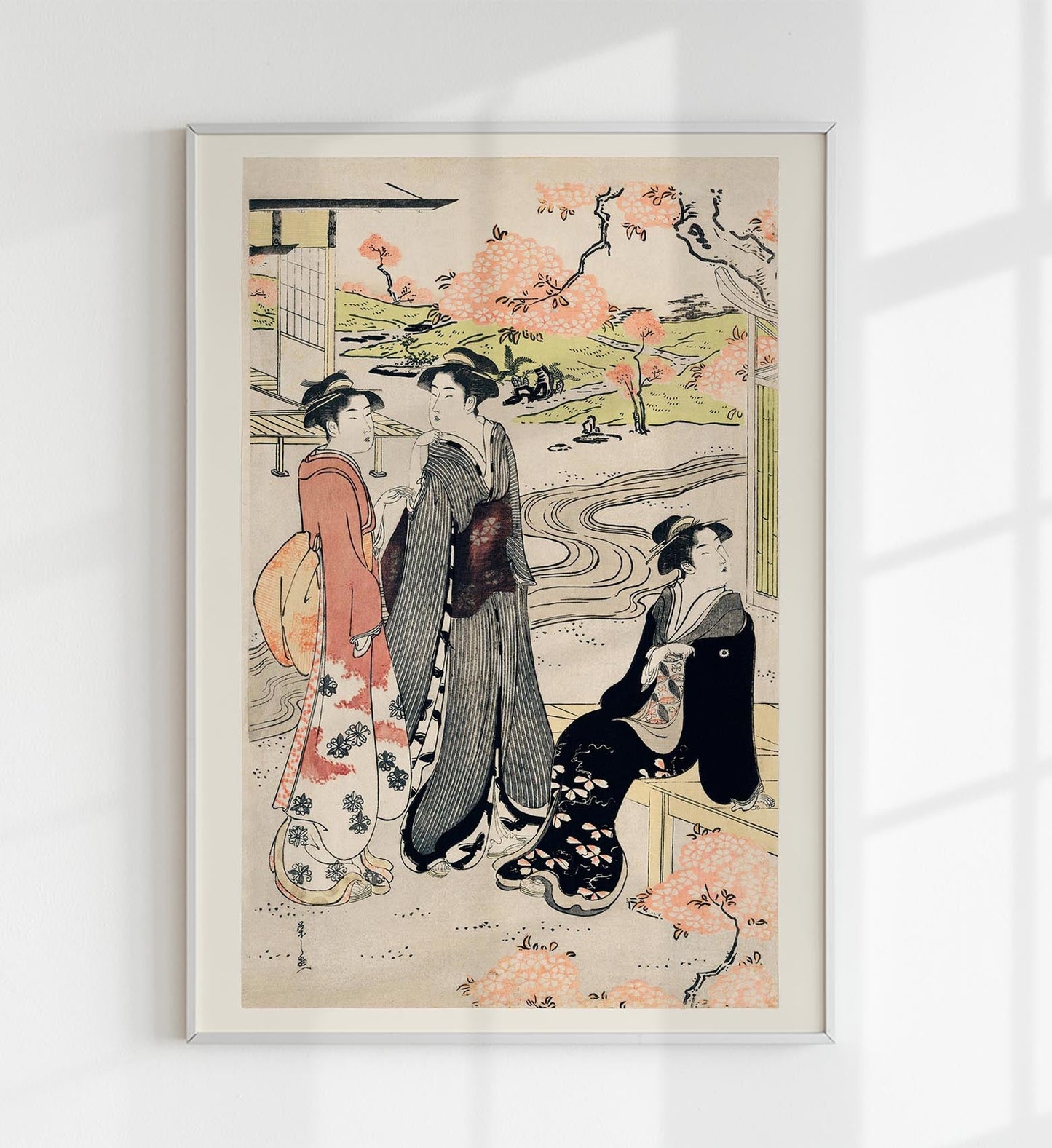 Tres geishas con kimonos de Eishi Hosoda