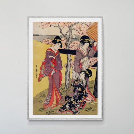 Gotenyama no Hanami Hidari (3 Geishas at Cherry Blossom Garden) by Utamaro Kitagawa