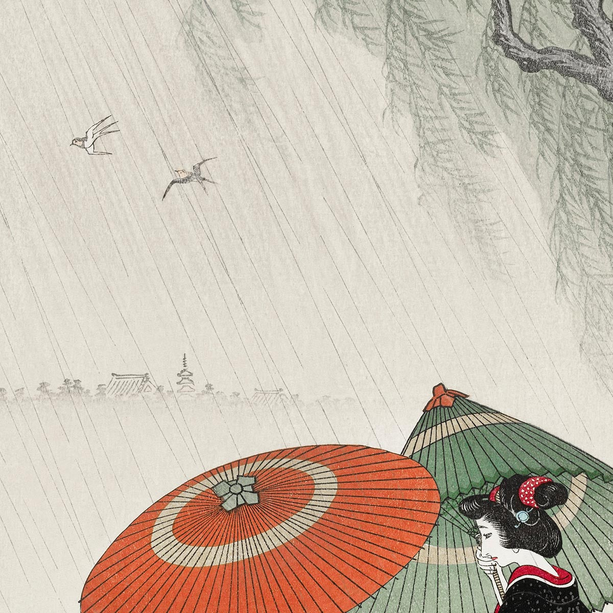 Two Women in the Rain by Ohara Koson