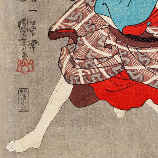 Samurai con kimono azul de Utagawa Kuniyoshi