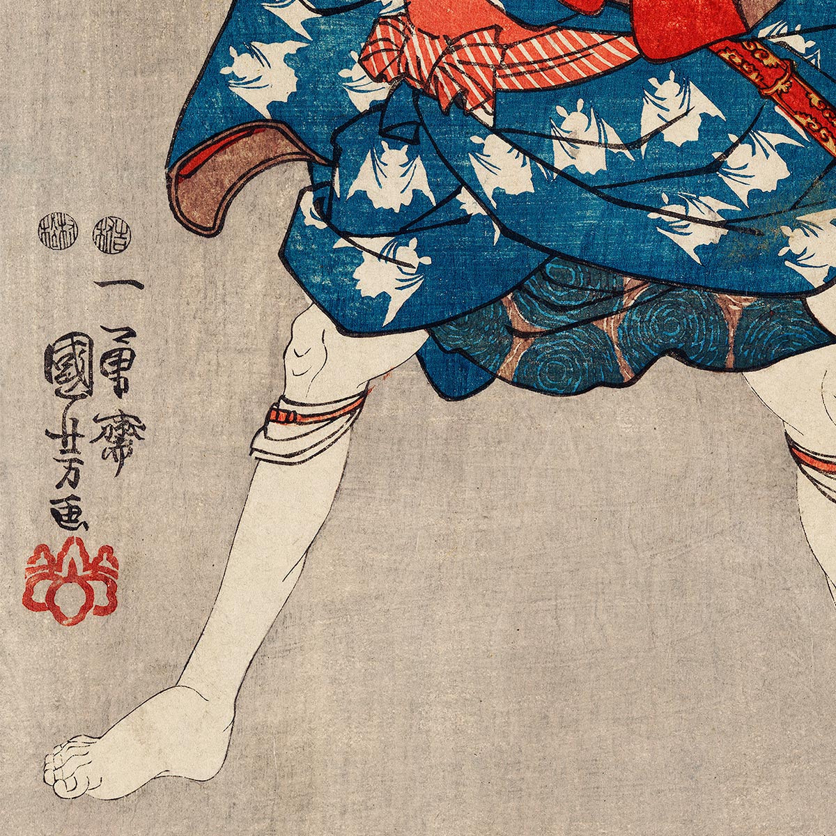 Samurai con kimono azul oscuro de Utagawa Kuniyoshi